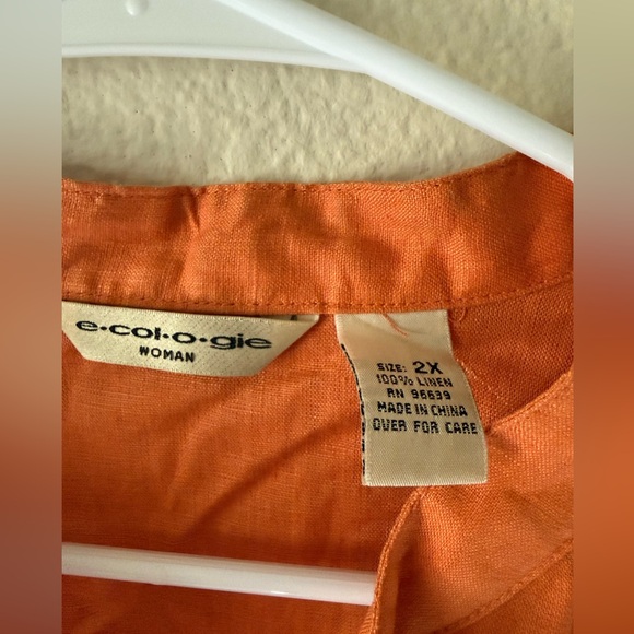 ECOLOGIE Orange Linen Blouse Embroidered Boho Tunic Size 2X - Picture 3 of 13